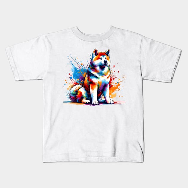 Colorful Japanese Akitainu in Abstract Splash Art Kids T-Shirt by ArtRUs